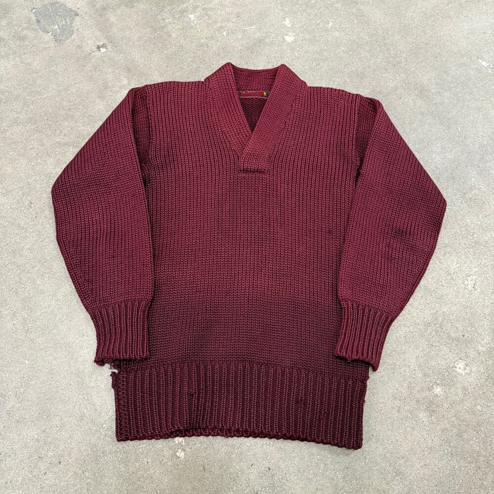 Vintage 40s Heavyweight Wool V Neck Collegiate Pullover Sweater Burgundy Medium